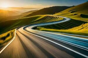 un devanado la carretera en el montañas. generado por ai foto