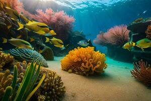 an underwater scene with coral and fish. AI-Generated photo