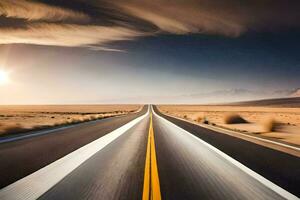 un vacío la carretera en el Desierto con un Dom ajuste. generado por ai foto