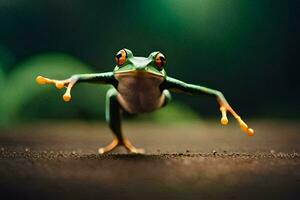 a frog is jumping in the air. AI-Generated photo