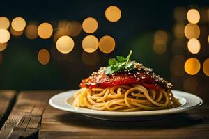 spaghetti with tomato sauce on a plate. AI-Generated photo