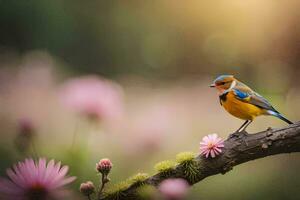 photo wallpaper the bird, flowers, spring, the sun, the flowers, the bird, the. AI-Generated