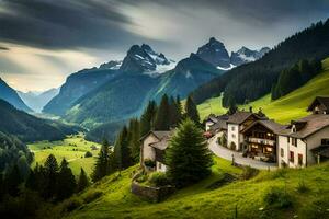 el pueblo de persona en el suizo Alpes. generado por ai foto