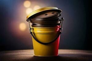 a yellow bucket with a lid on top. AI-Generated photo