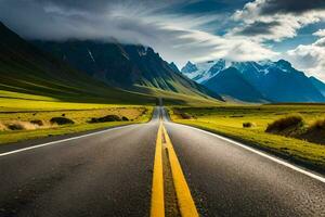 el la carretera a el montañas. generado por ai foto