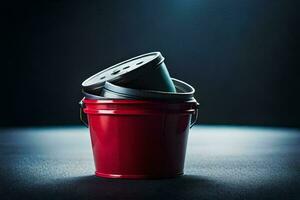 a red bucket with a lid on top. AI-Generated photo