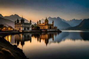 el hermosa mezquita de lago lemán. generado por ai foto