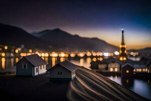 foto fondo de pantalla el cielo, noche, montañas, casas, el ciudad, el luces, el luces. generado por ai