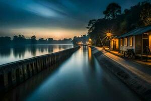 a long exposure photograph of a river at night. AI-Generated photo