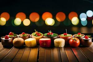 a row of different types of food on a table. AI-Generated photo