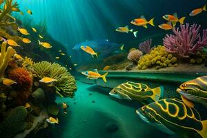 underwater scene with fish and coral reefs. AI-Generated photo