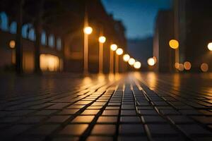 un calle a noche con luces en él. generado por ai foto