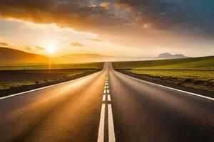 un vacío la carretera con el Dom ajuste detrás él. generado por ai foto