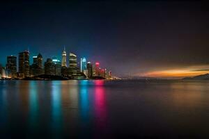 hong kong horizonte a noche. generado por ai foto