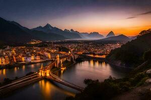 el ciudad de liubliana, Eslovenia a puesta de sol. generado por ai foto