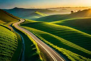 el la carretera a el puesta de sol. generado por ai foto