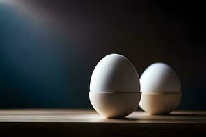 two eggs on a table. AI-Generated photo