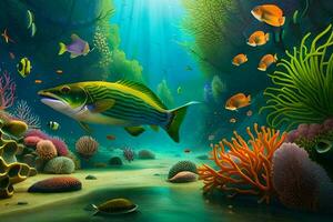fish in the ocean with coral reefs and other fish. AI-Generated photo