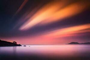 a long exposure photograph of a sunset over the ocean. AI-Generated photo