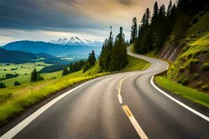 un devanado la carretera en el montañas. generado por ai foto