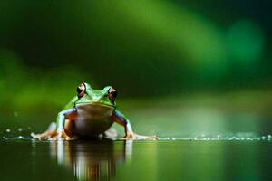a frog sitting on the water surface in the dark. AI-Generated photo