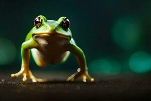 a frog is standing on its hind legs. AI-Generated photo