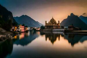 the golden temple in the mountains. AI-Generated photo