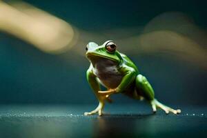 a frog is standing on its hind legs. AI-Generated photo