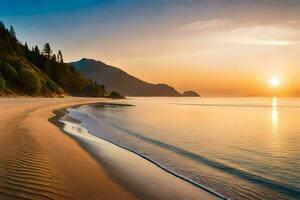 el Dom conjuntos terminado un playa y bosque. generado por ai foto