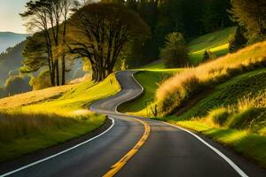 un devanado la carretera en el campo. generado por ai foto