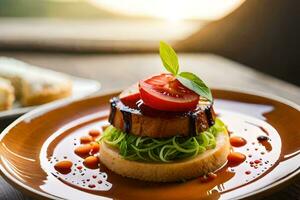 un plato con un carne plato en cima. generado por ai foto