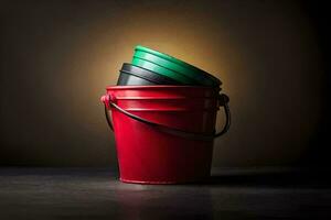 a red bucket with a green lid. AI-Generated photo