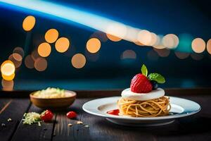 pasta with berries and cream on a plate. AI-Generated photo