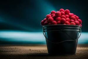 raspberries in a bucket. AI-Generated photo