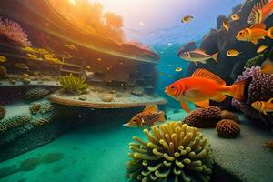 photo wallpaper sea, coral, fish, coral reef, fish, coral reef, fish, coral. AI-Generated