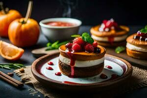 pumpkin cheesecake with berries and spices. AI-Generated photo