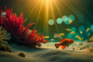 photo wallpaper sea, coral, fish, coral reef, fish, coral reef, fish, coral. AI-Generated