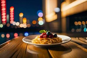 spaghetti with berries on a plate. AI-Generated photo