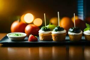 miniature appetizers on a tray. AI-Generated photo