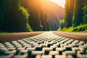 a road with many tires on it. AI-Generated photo
