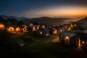 the village of huts at dusk. AI-Generated photo