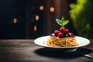 spaghetti with berries on a plate. AI-Generated photo