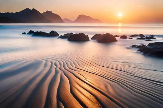 el Dom conjuntos terminado un playa con rocas y agua. generado por ai foto
