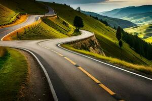 un devanado la carretera en el montañas. generado por ai foto