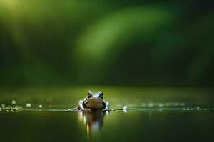 a frog is sitting on the water in the dark. AI-Generated photo