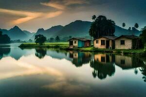 houses on the banks of a river in vietnam. AI-Generated photo