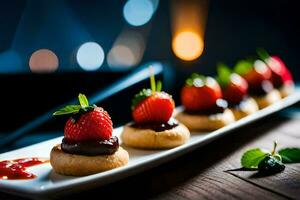 a plate with strawberries and chocolate on it. AI-Generated photo