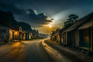 un calle en el pueblo a noche. generado por ai foto