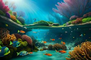 underwater scene with coral reefs and fish. AI-Generated photo