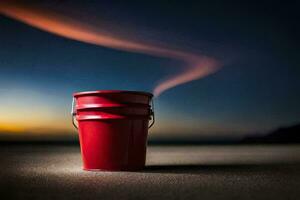 a red bucket with smoke coming out of it. AI-Generated photo